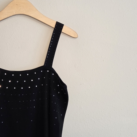 Misook Black Knit Rhinestone Embellished Camisole Tank Top Sz M Cocktail Dinner - Picture 3 of 8